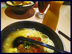 Noodles at a typical modern Chinese restaurant inside the mall.